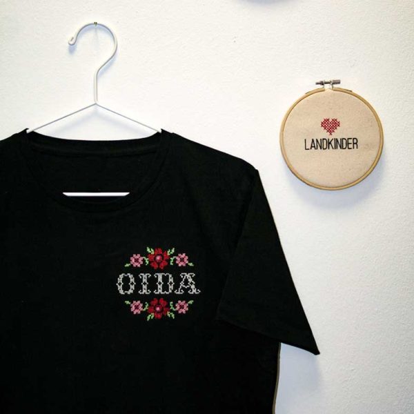 Landkinder T-Shirt bestickt Oida Herren schwarz
